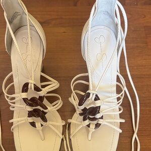 Jessica Simpson Cream Strappy Sandals with Brown Knot Detail
